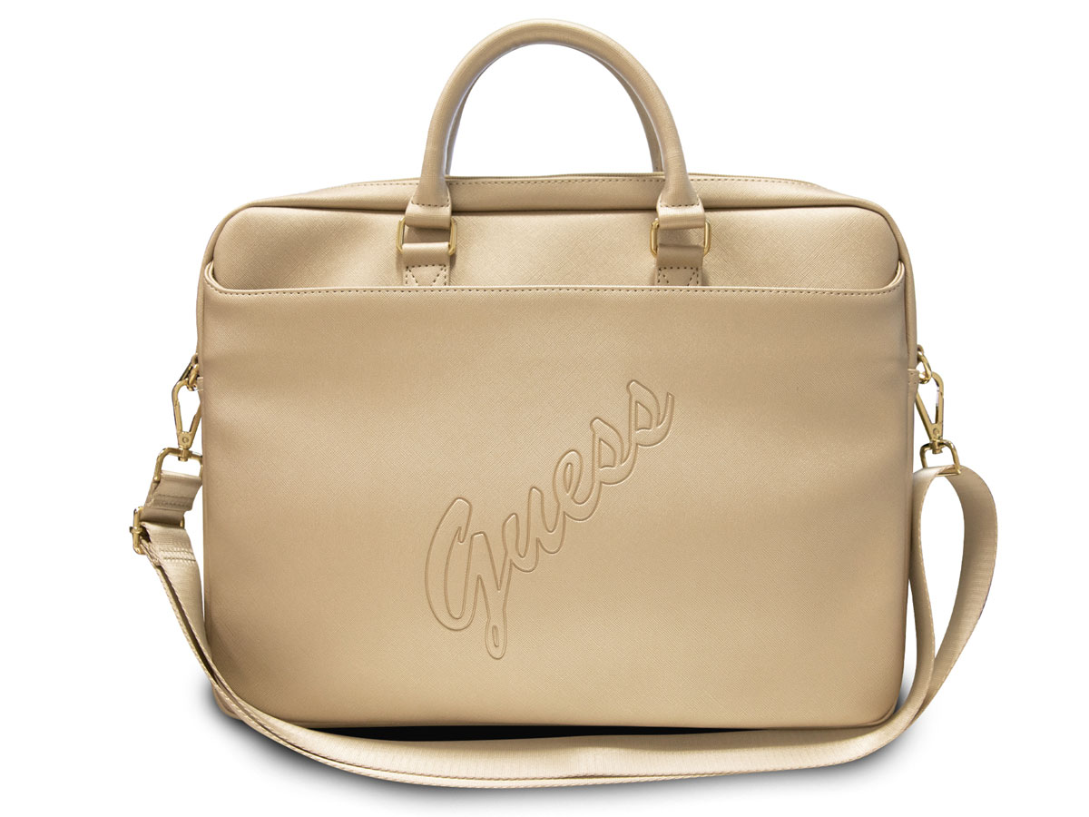 Guess Saffiano Logo Laptop Bag Goud - Laptoptas tot 16 inch