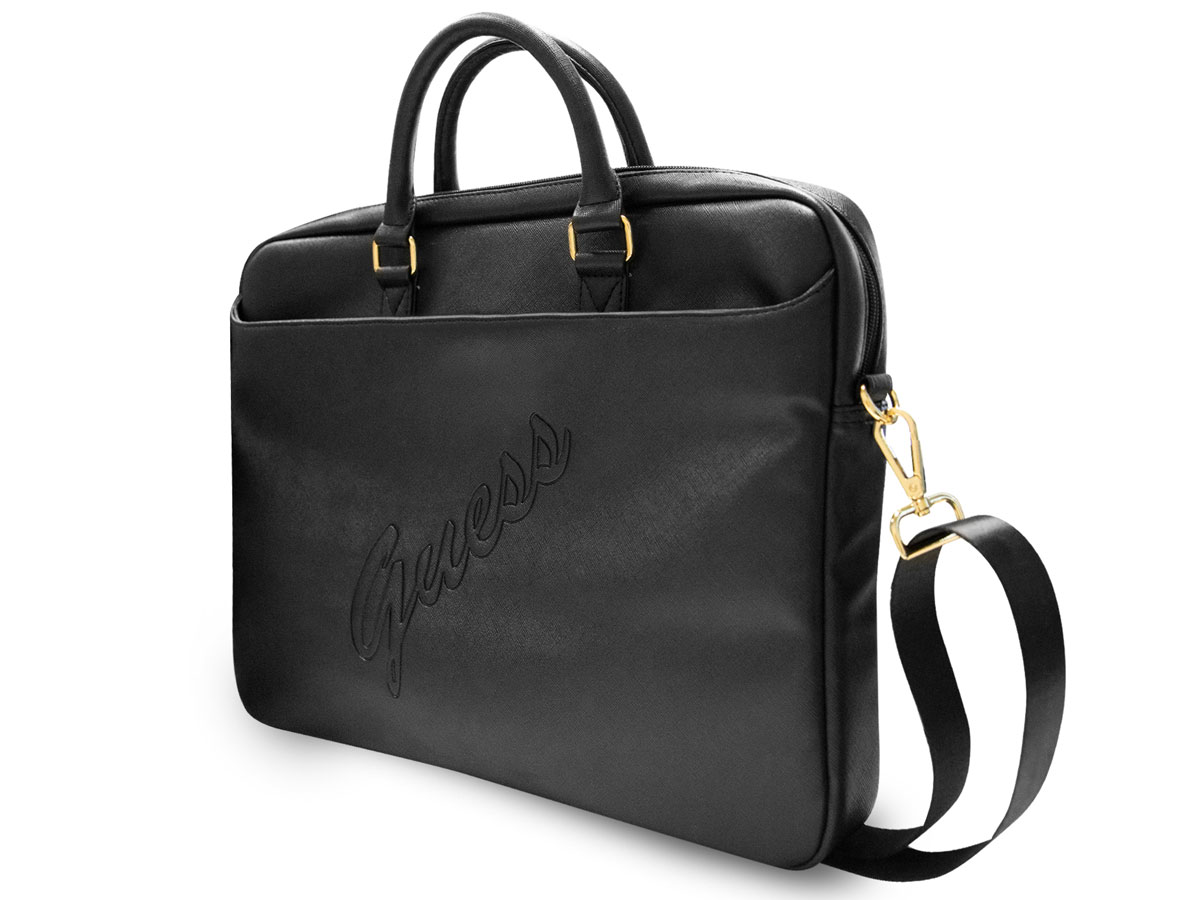 Guess Saffiano Logo Laptop Bag Zwart - Laptoptas tot 16 inch