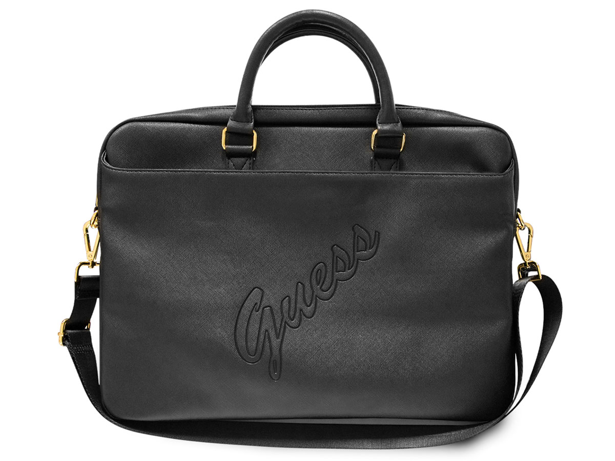 Guess Saffiano Logo Laptop Bag Zwart - Laptoptas tot 16 inch