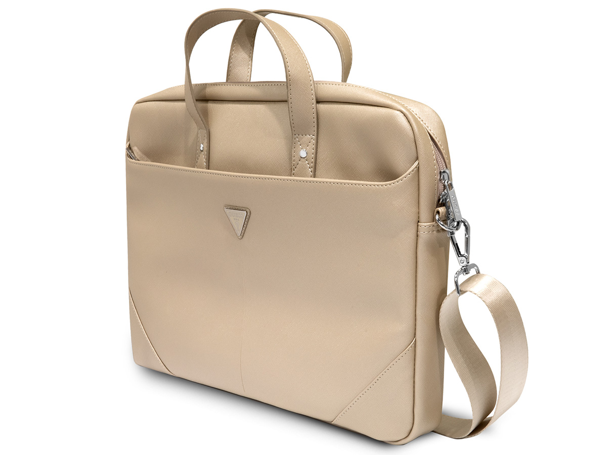 Guess Saffiano Triangle Laptop Bag Beige - Laptoptas tot 16 inch