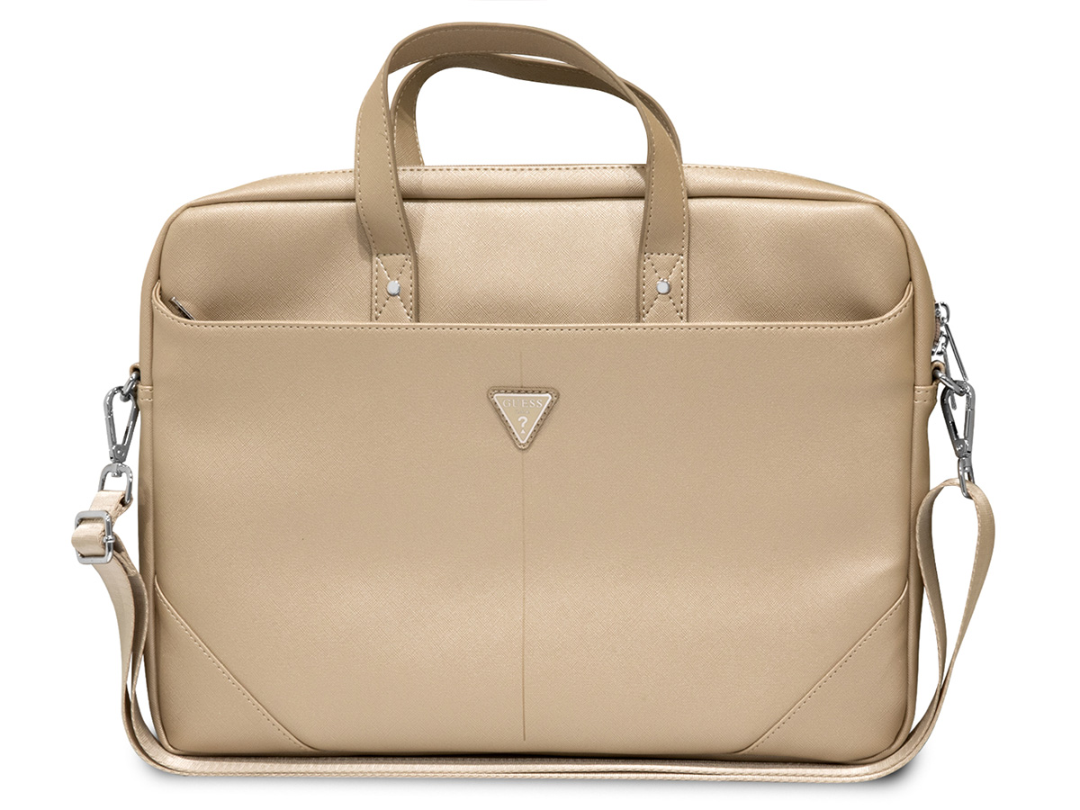 Guess Saffiano Triangle Laptop Bag Beige - Laptoptas tot 16 inch