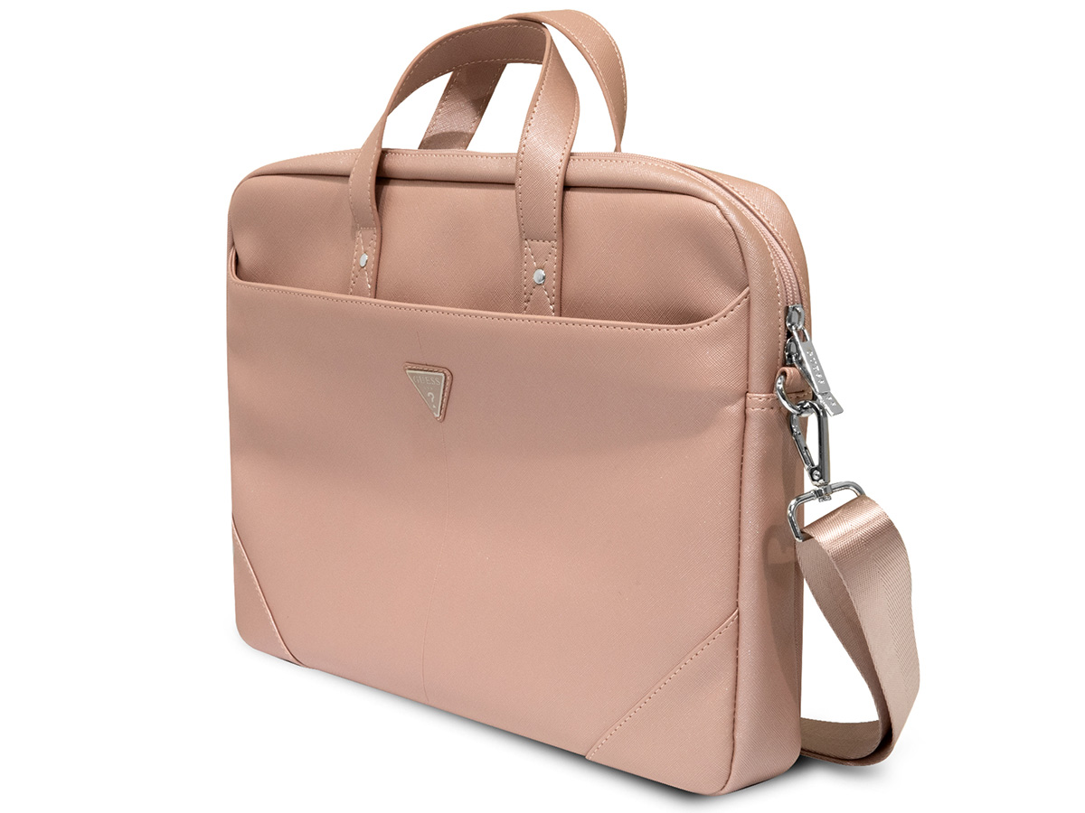 Guess Saffiano Triangle Laptop Bag Roze - Laptoptas tot 16 inch