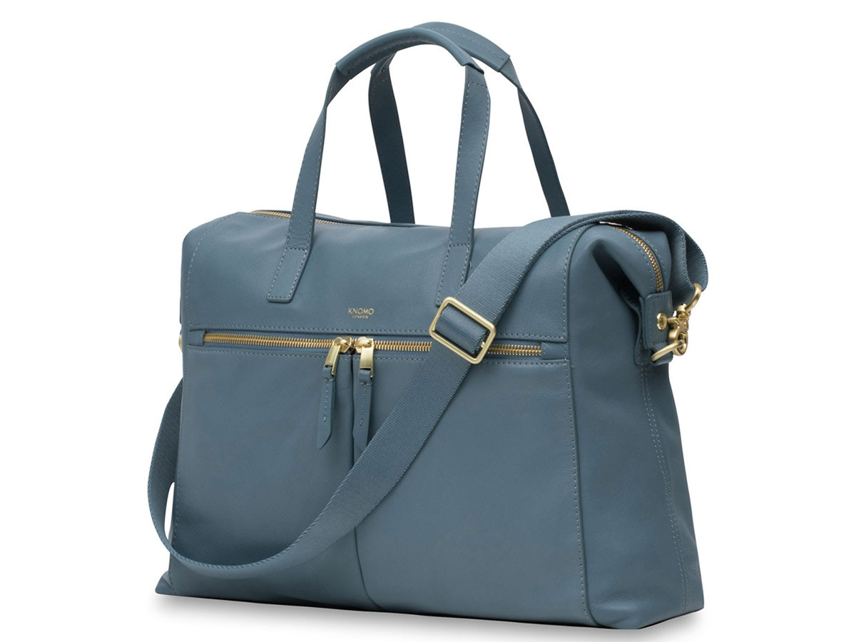 Knomo Audley Tote Blauw Leer - 14 inch Dames Laptoptas