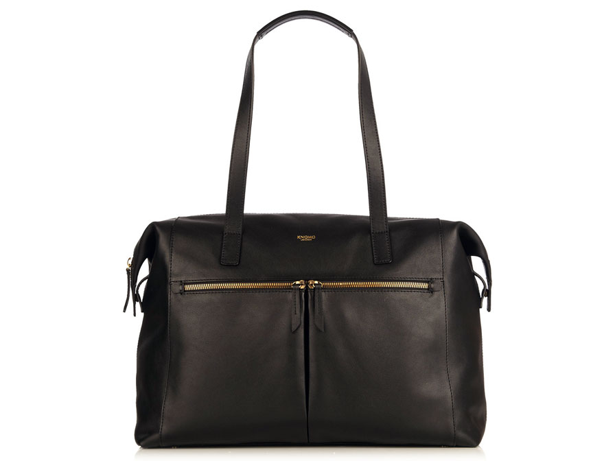 Knomo Curzon Laptoptas Leather Shoulder Tote (Zwart)