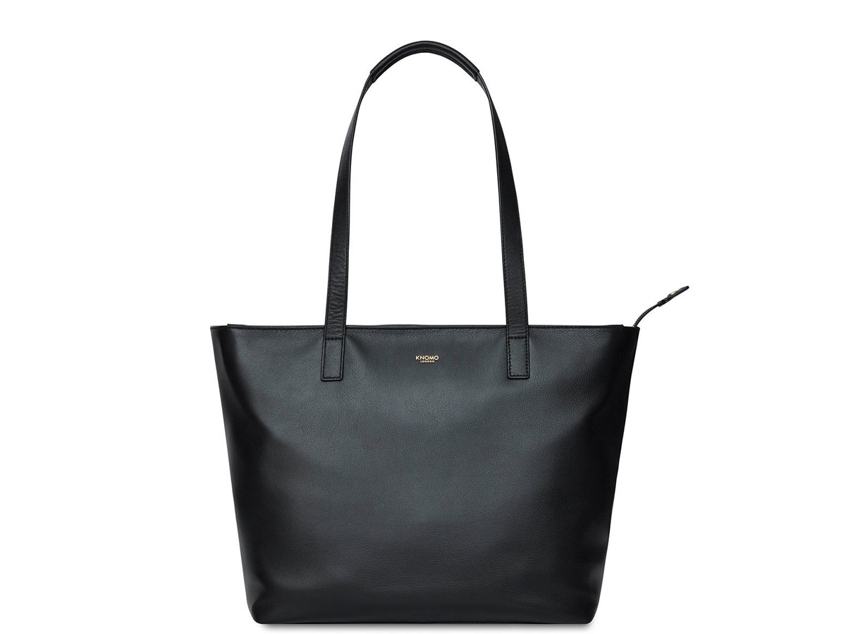 Knomo Maddox Mini Zip Tote Zwart Leer - 13 inch Laptoptas