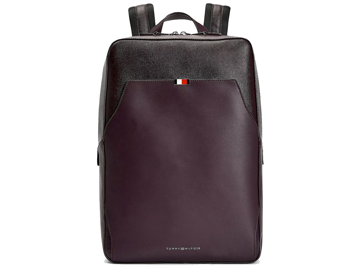 Tommy Hilfiger Business Leren Rugzak Aubergine - Laptoptas Leer