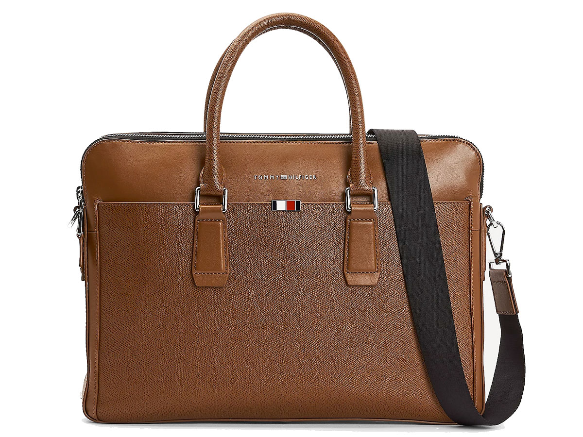 Tommy Hilfiger Business Slanke Laptoptas Cognac Leer