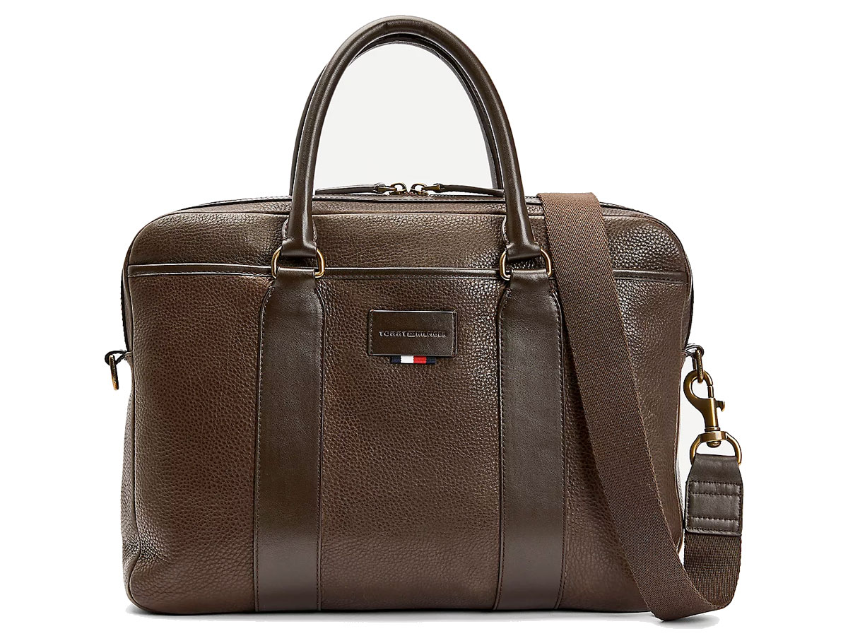 Laptoptas bruin top leer