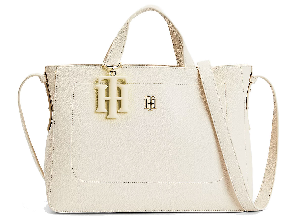 Tommy Hilfiger Soft Satchel Handtas met TH Bedel - Classic Beige