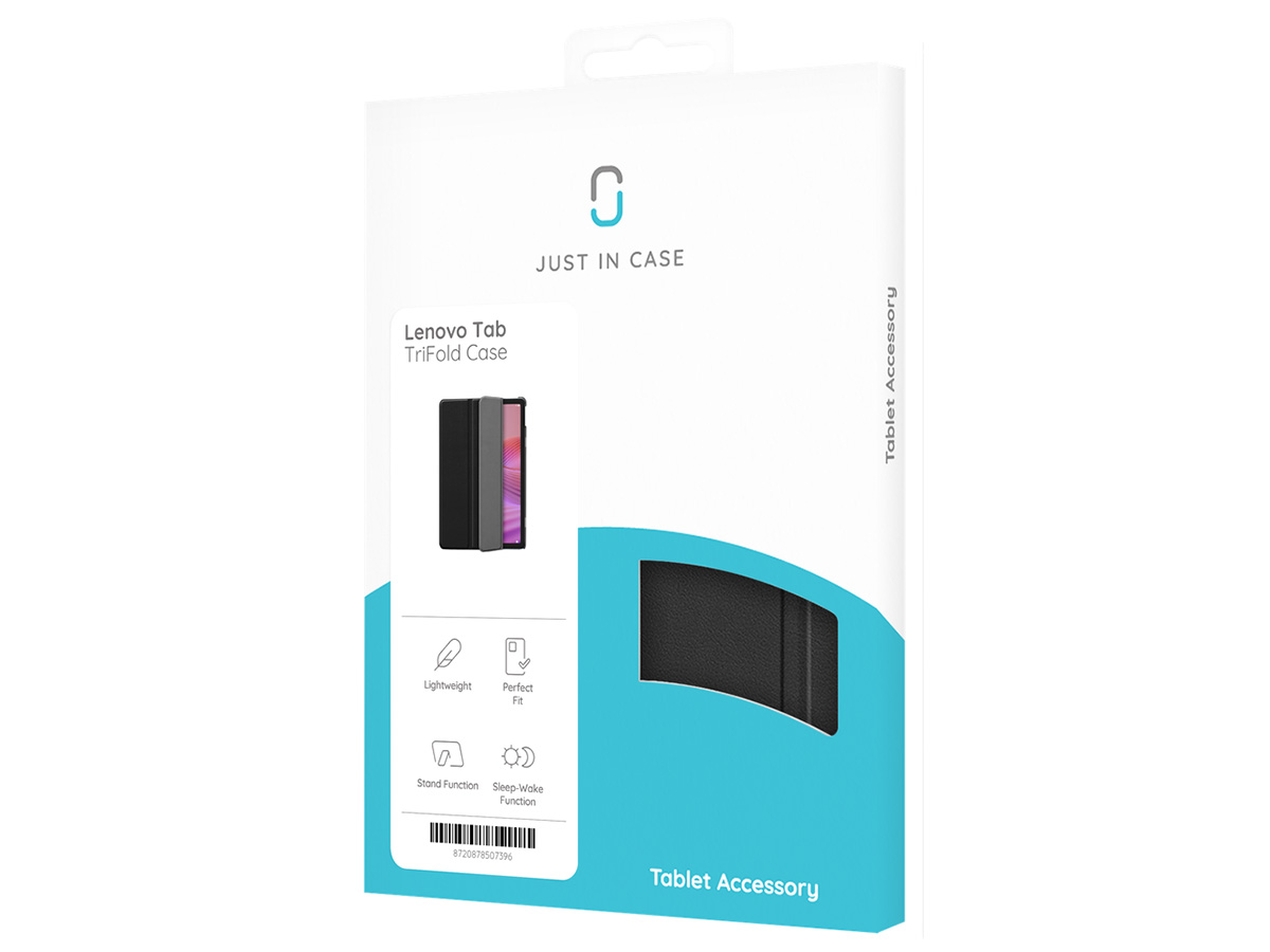 Just in Case Smart Trifold Bookcase Zwart - Lenovo Tab Hoesje