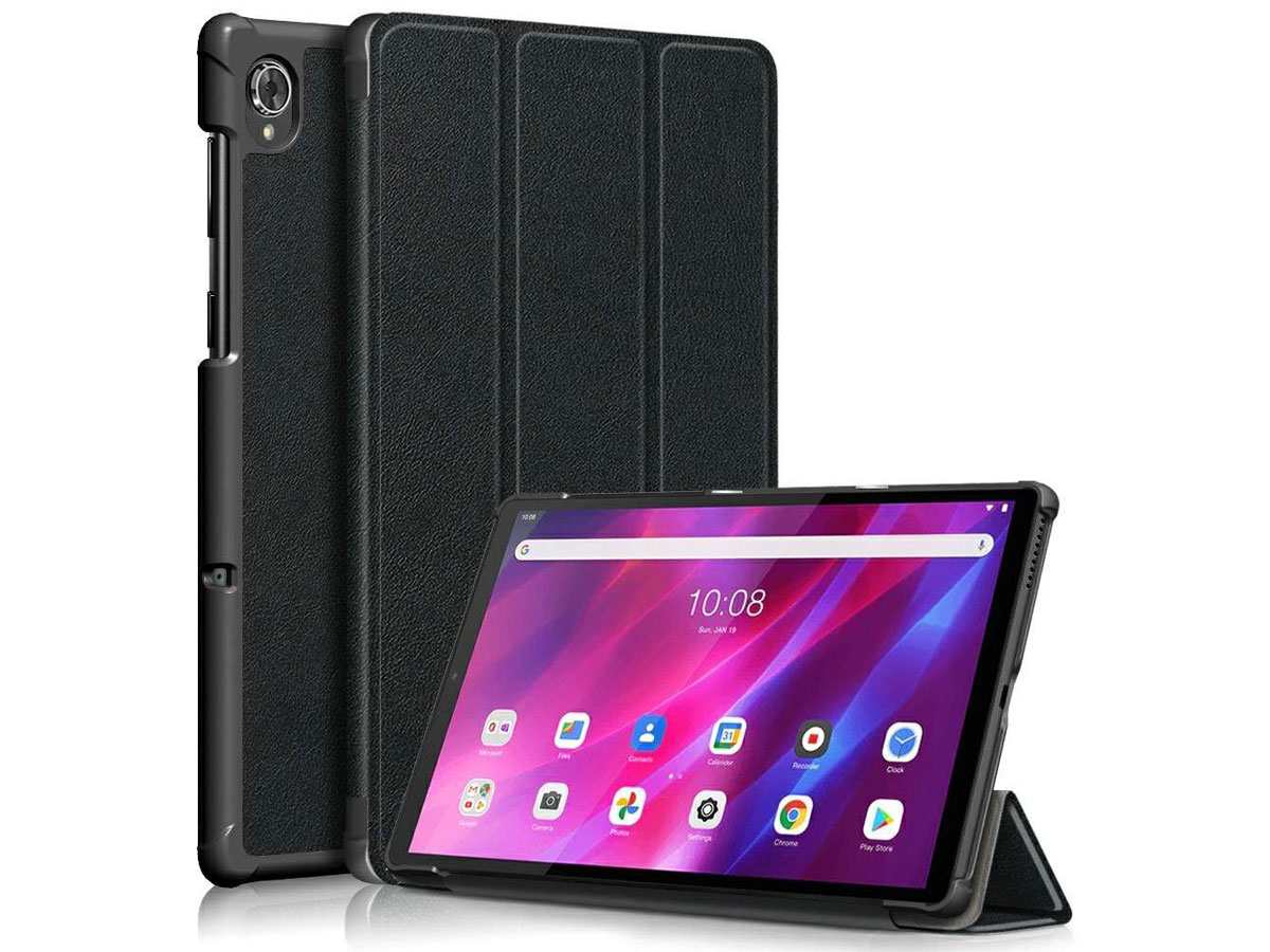 Smart Tri-Fold Bookcase Zwart - Lenovo Tab K10 Hoesje