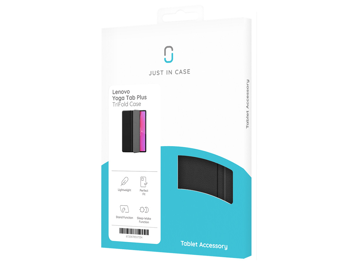 Just in Case Smart Trifold Bookcase Zwart - Lenovo Yoga Tab Plus Hoesje