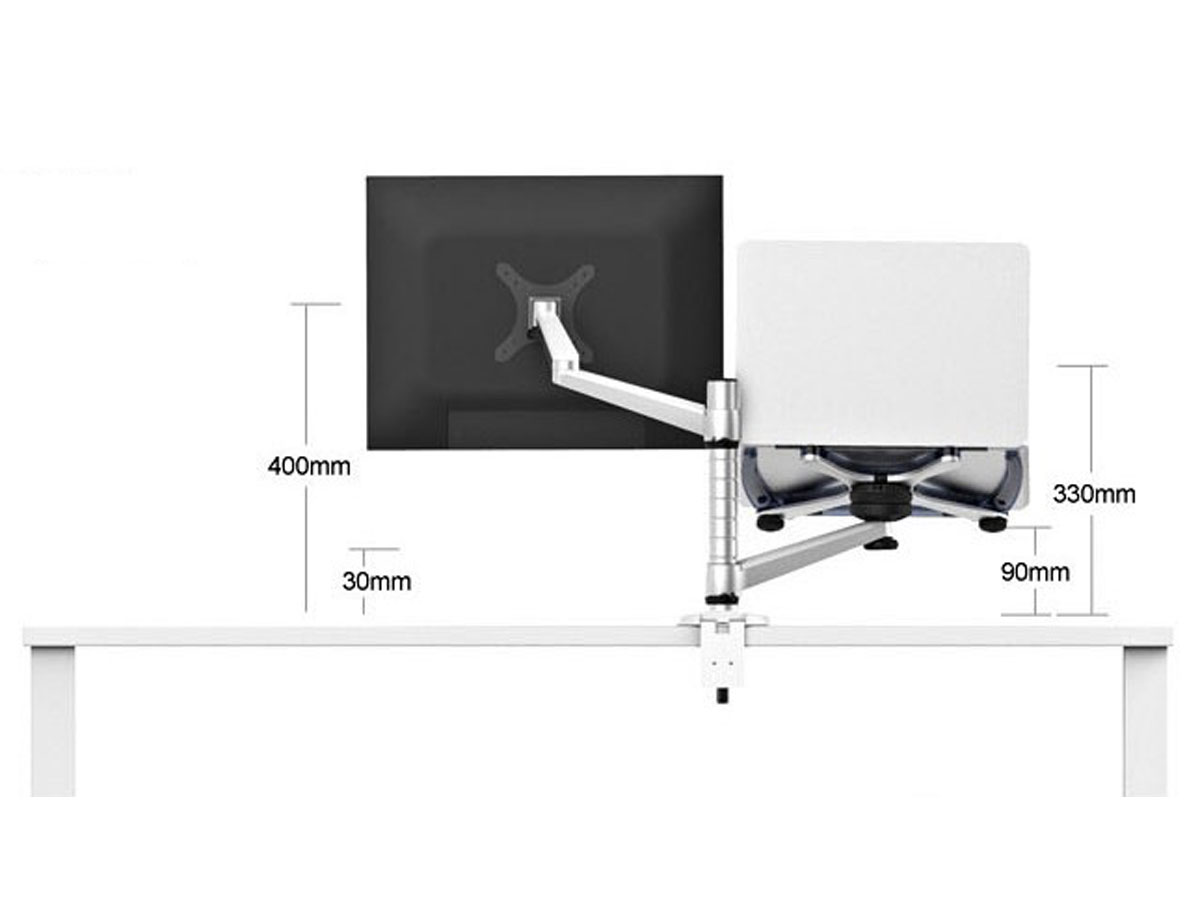 Monitor Arm Enkel met Laptopstandaard - Aluminium MA7