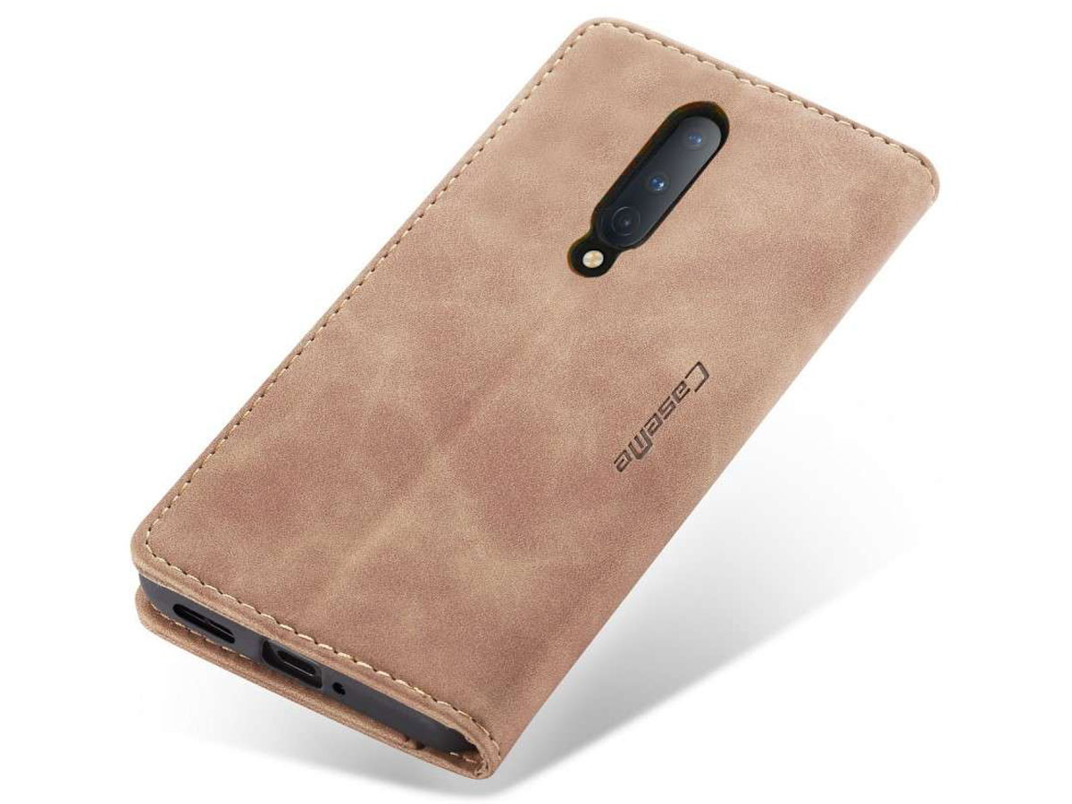 CaseMe Vintage BookCase Tan - OnePlus 8 hoesje