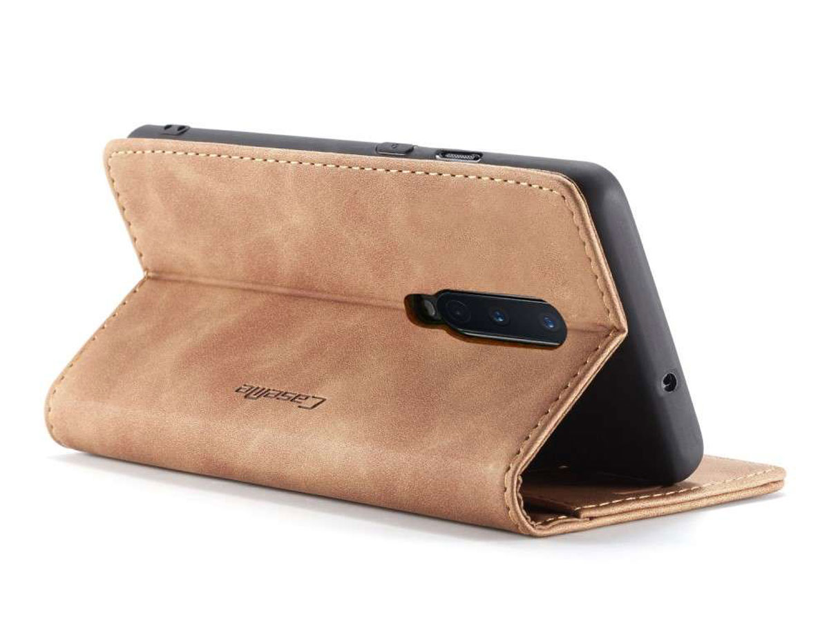 CaseMe Vintage BookCase Tan - OnePlus 8 hoesje