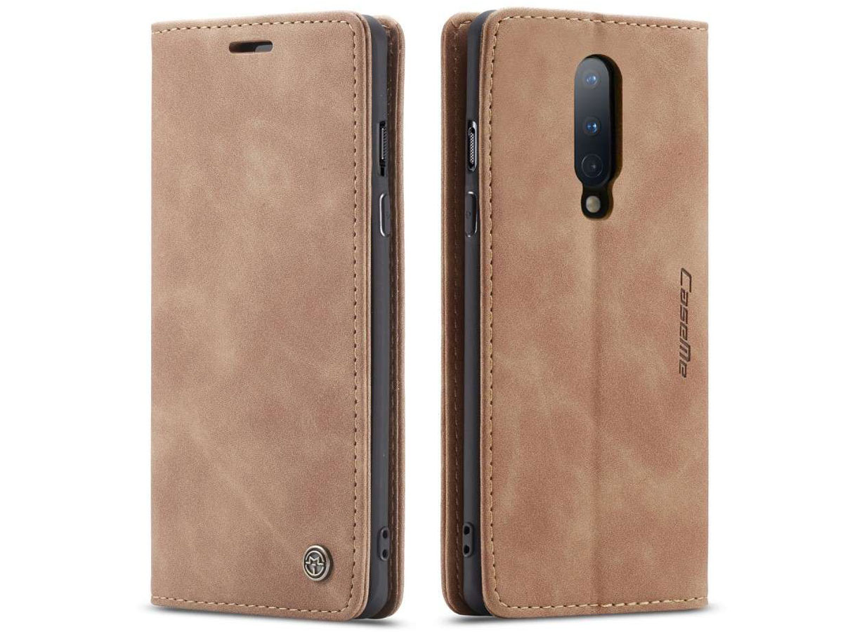 CaseMe Vintage BookCase Tan - OnePlus 8 hoesje