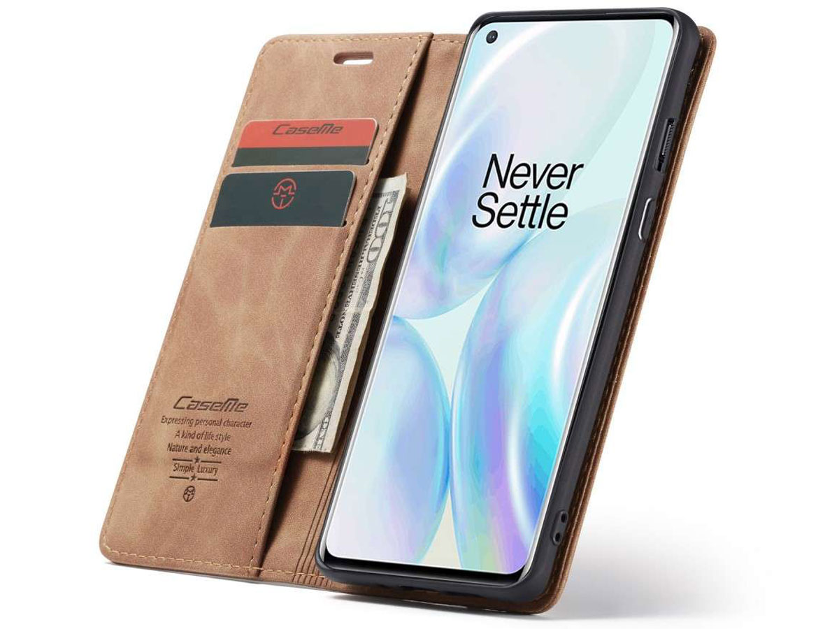 CaseMe Vintage BookCase Tan - OnePlus 8 hoesje