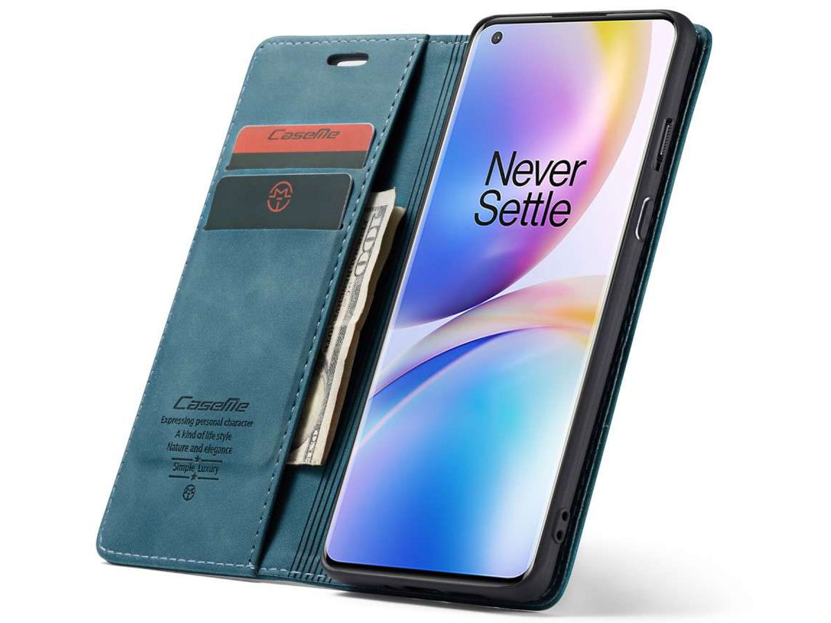 CaseMe Vintage BookCase Blauw - OnePlus 8 Pro hoesje