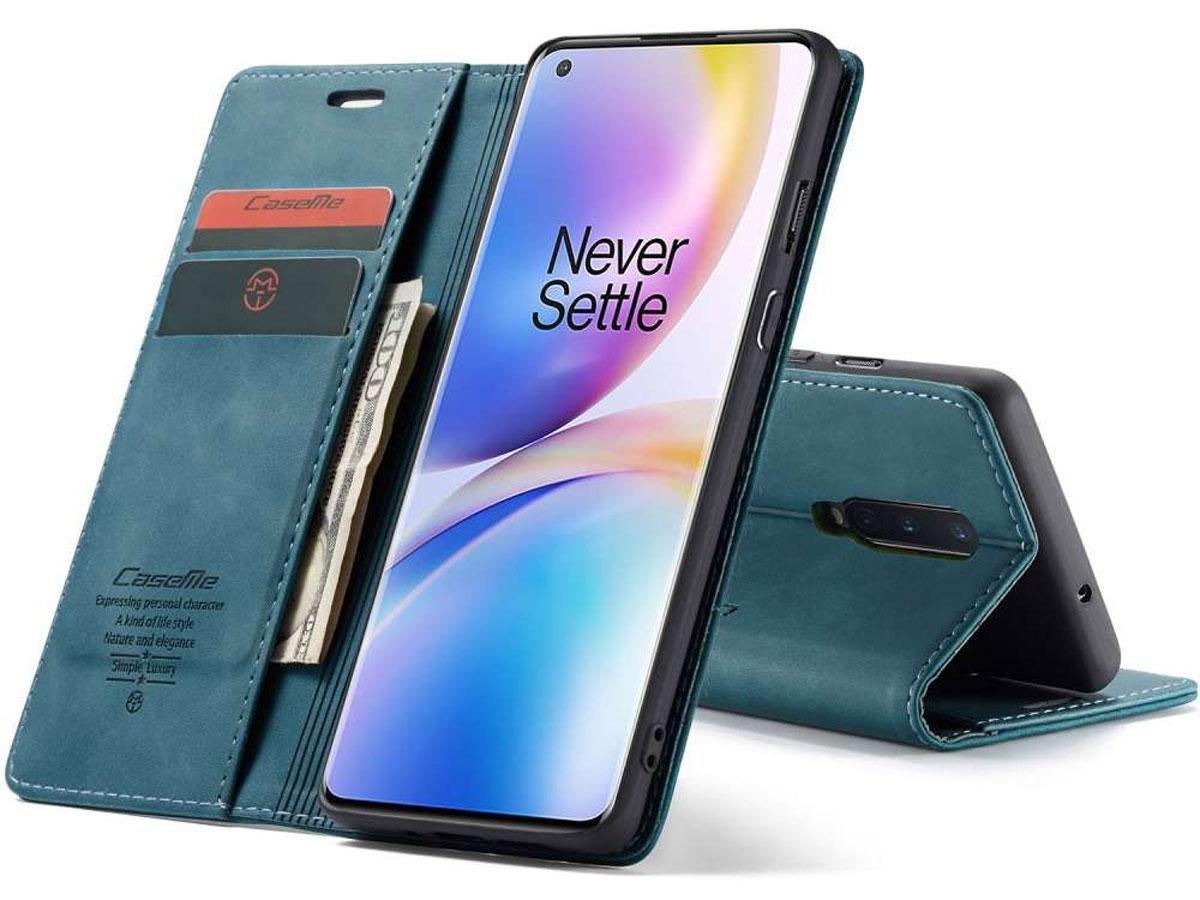 CaseMe Vintage BookCase Blauw - OnePlus 8 Pro hoesje