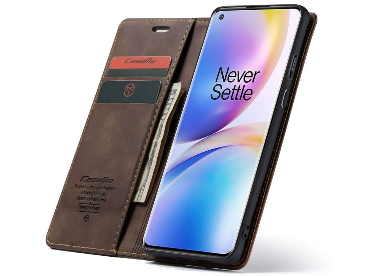 CaseMe Vintage BookCase Bruin - OnePlus 8 Pro hoesje