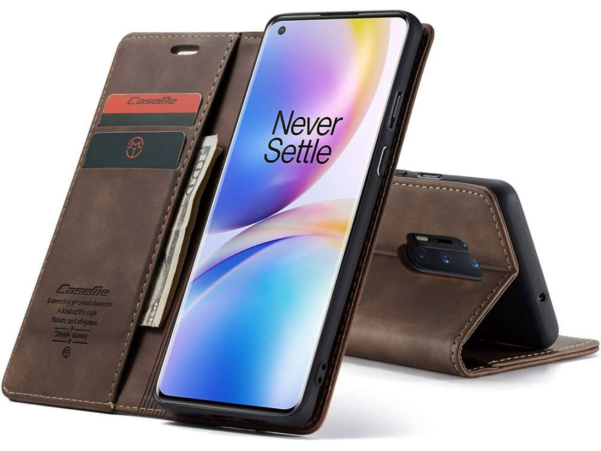 CaseMe Vintage BookCase Bruin - OnePlus 8 Pro hoesje