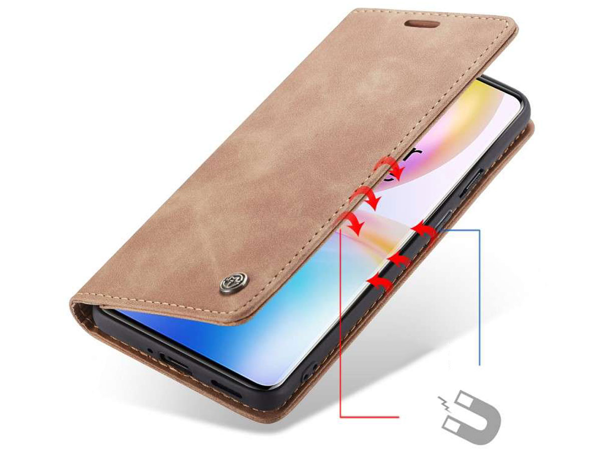 CaseMe Vintage BookCase Tan - OnePlus 8 Pro hoesje