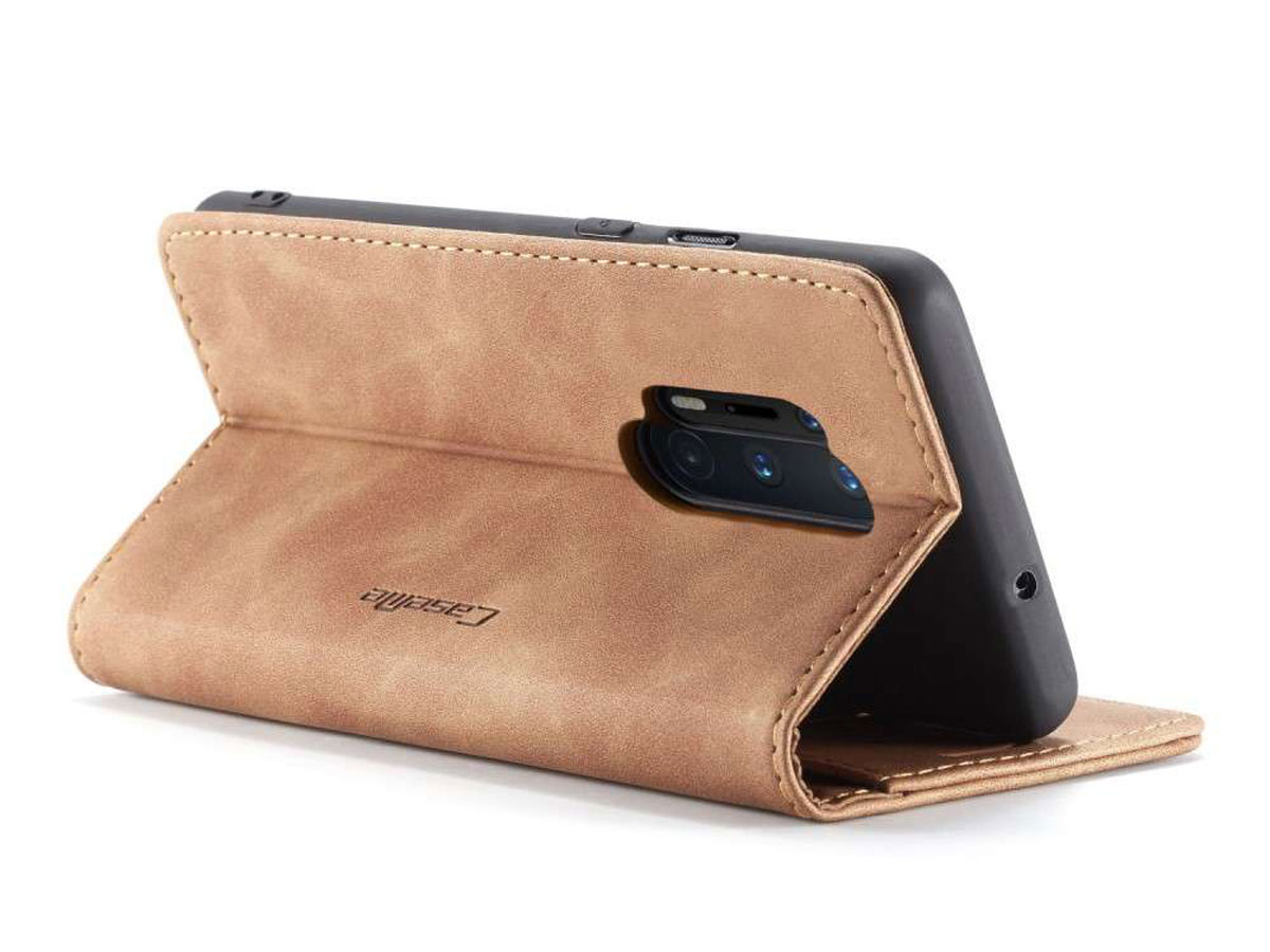 CaseMe Vintage BookCase Tan - OnePlus 8 Pro hoesje