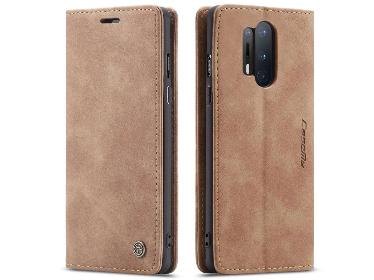 CaseMe Vintage BookCase Tan - OnePlus 8 Pro hoesje