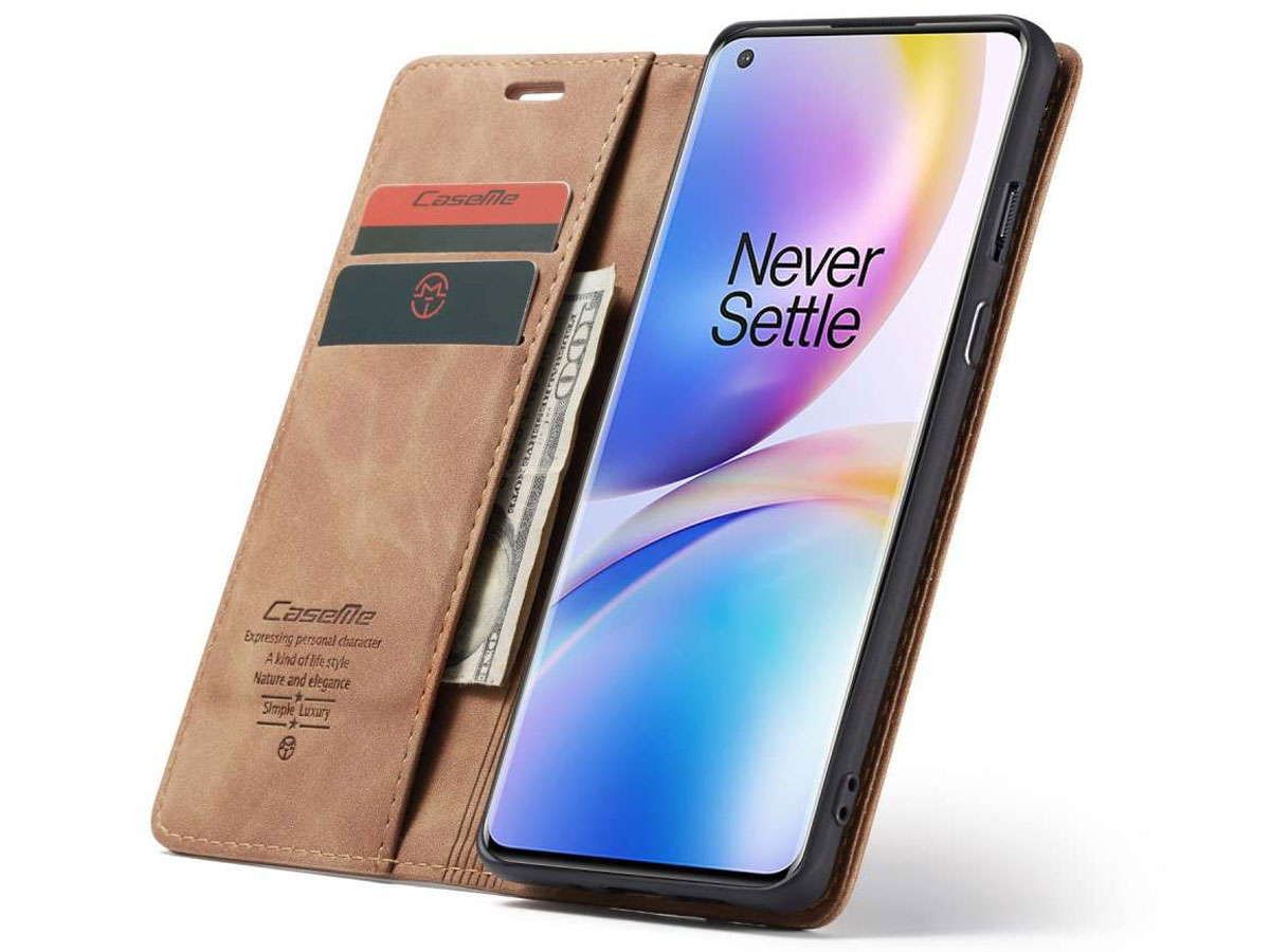 CaseMe Vintage BookCase Tan - OnePlus 8 Pro hoesje