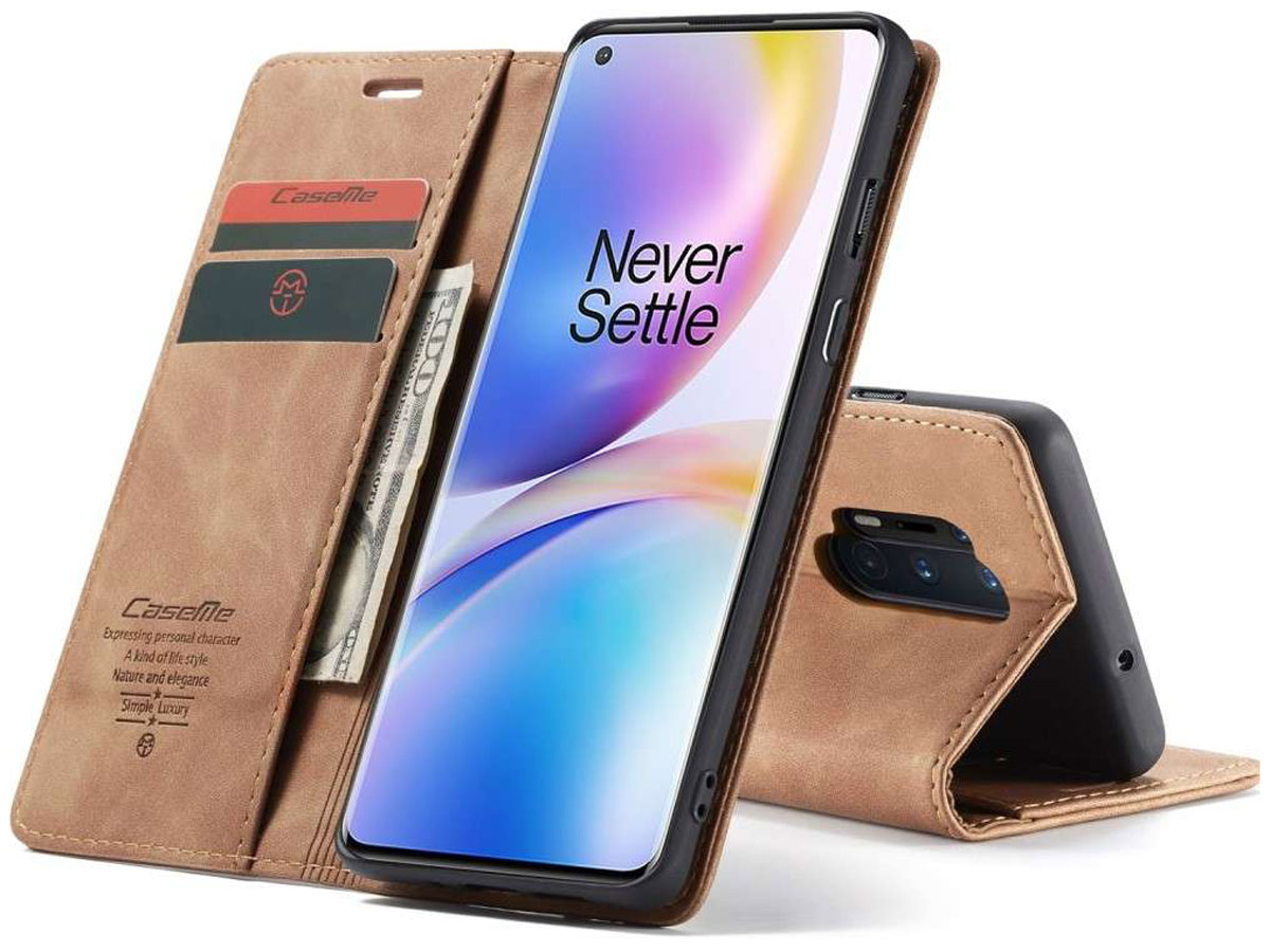 CaseMe Vintage BookCase Tan - OnePlus 8 Pro hoesje