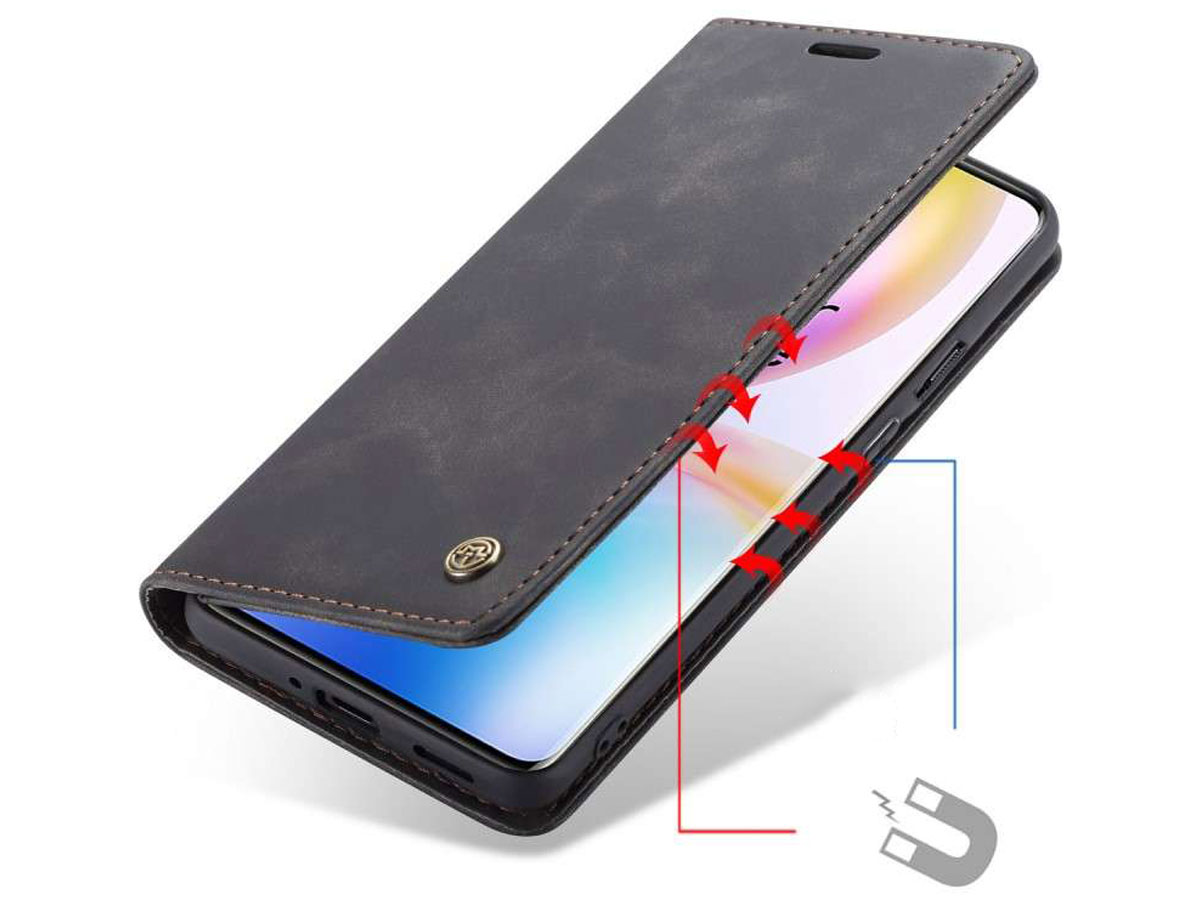 CaseMe Vintage BookCase Zwart - OnePlus 8 Pro hoesje