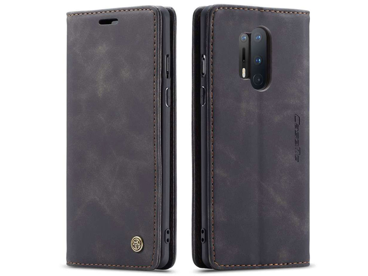 CaseMe Vintage BookCase Zwart - OnePlus 8 Pro hoesje