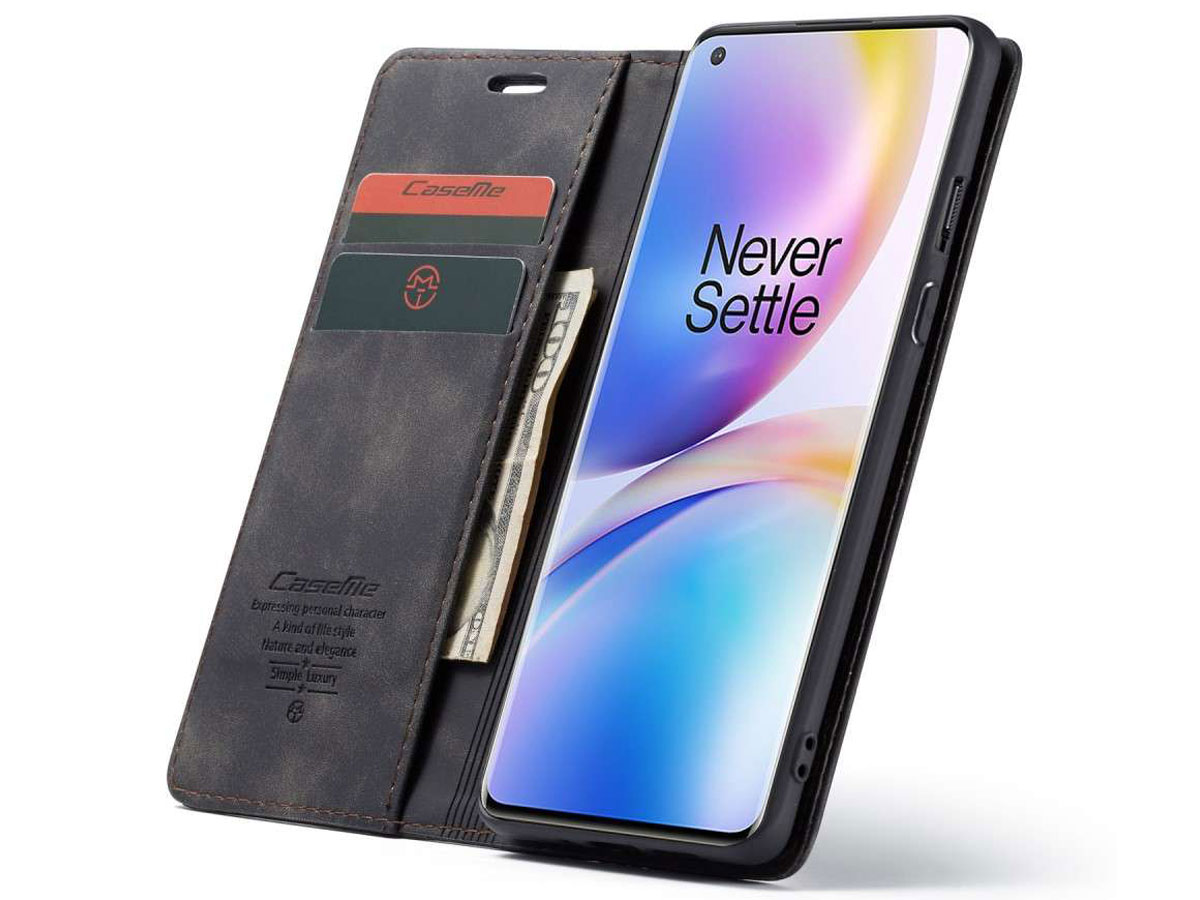 CaseMe Vintage BookCase Zwart - OnePlus 8 Pro hoesje