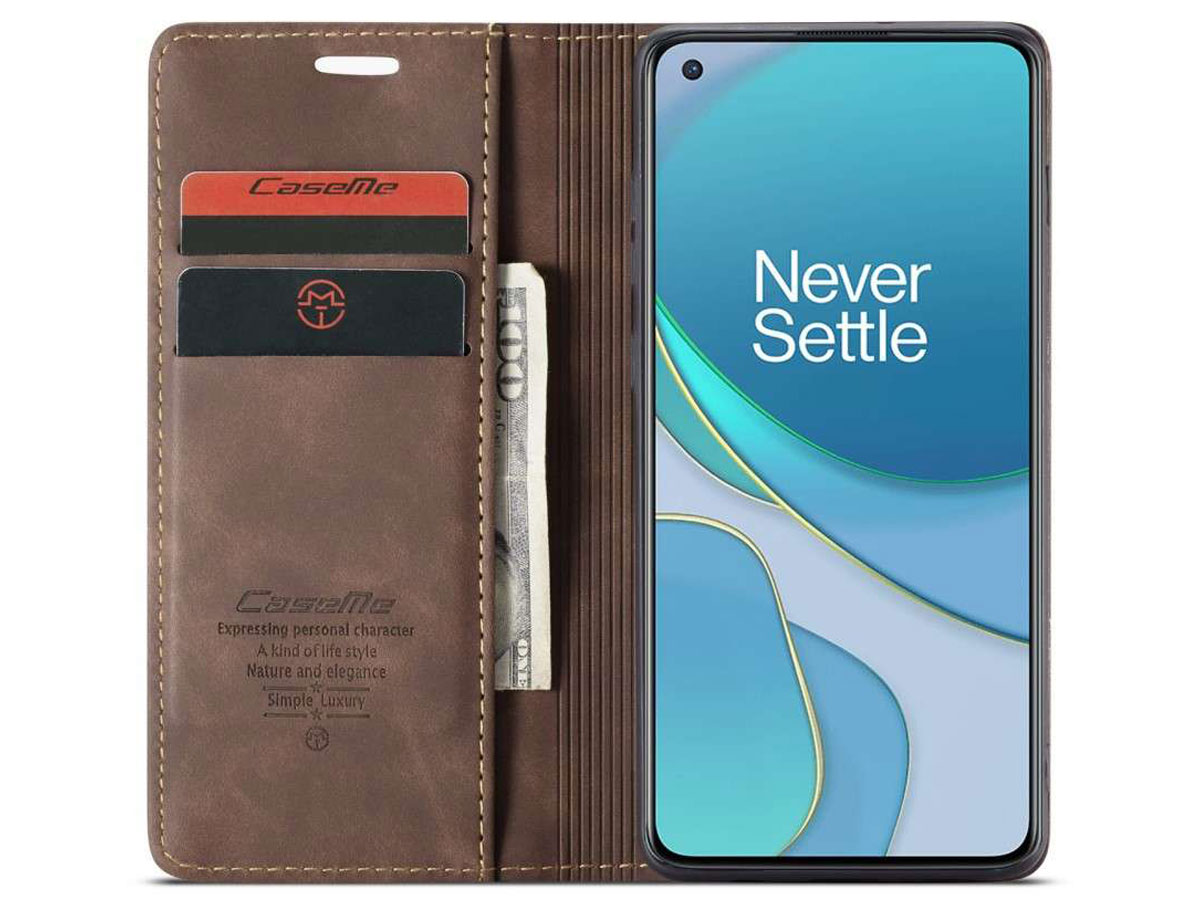 CaseMe Vintage BookCase Coffee - OnePlus 8T hoesje