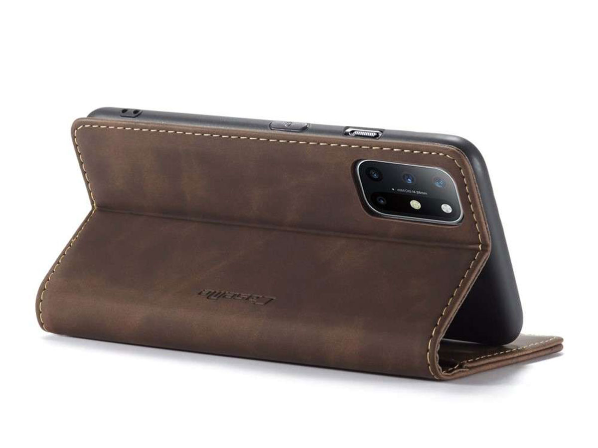 CaseMe Vintage BookCase Coffee - OnePlus 8T hoesje