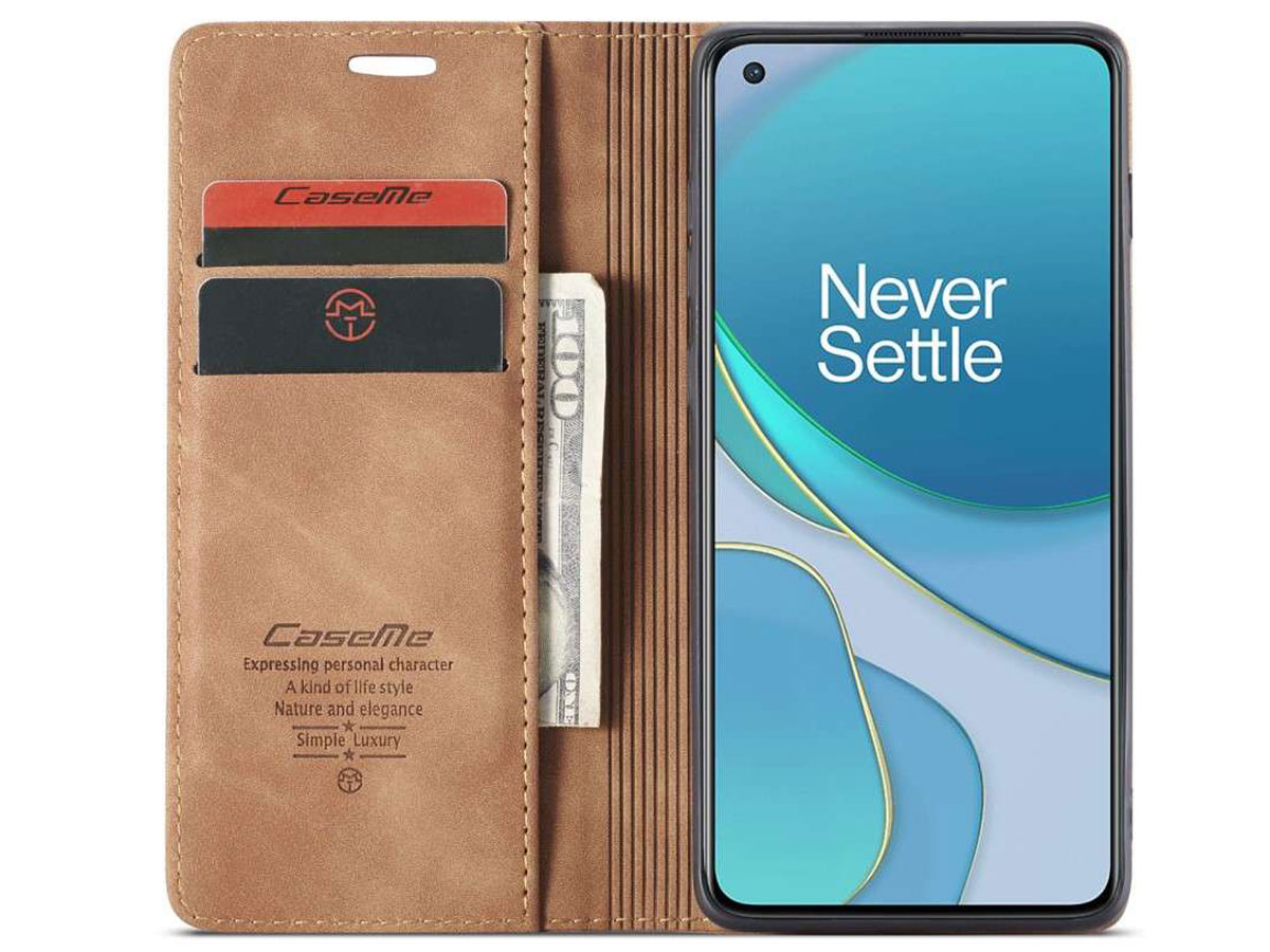 CaseMe Vintage BookCase Tan - OnePlus 8T hoesje