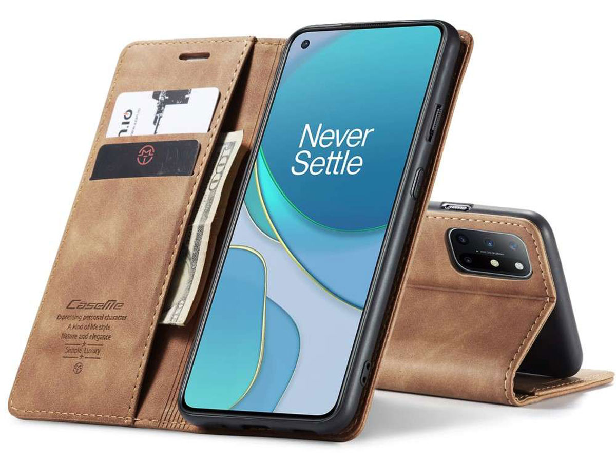 CaseMe Vintage BookCase Tan - OnePlus 8T hoesje