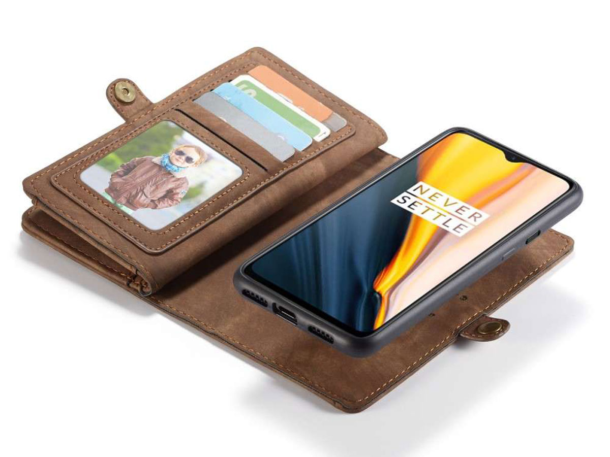 CaseMe True Wallet Case met Ritsvakje Bruin - OnePlus 7 Hoesje