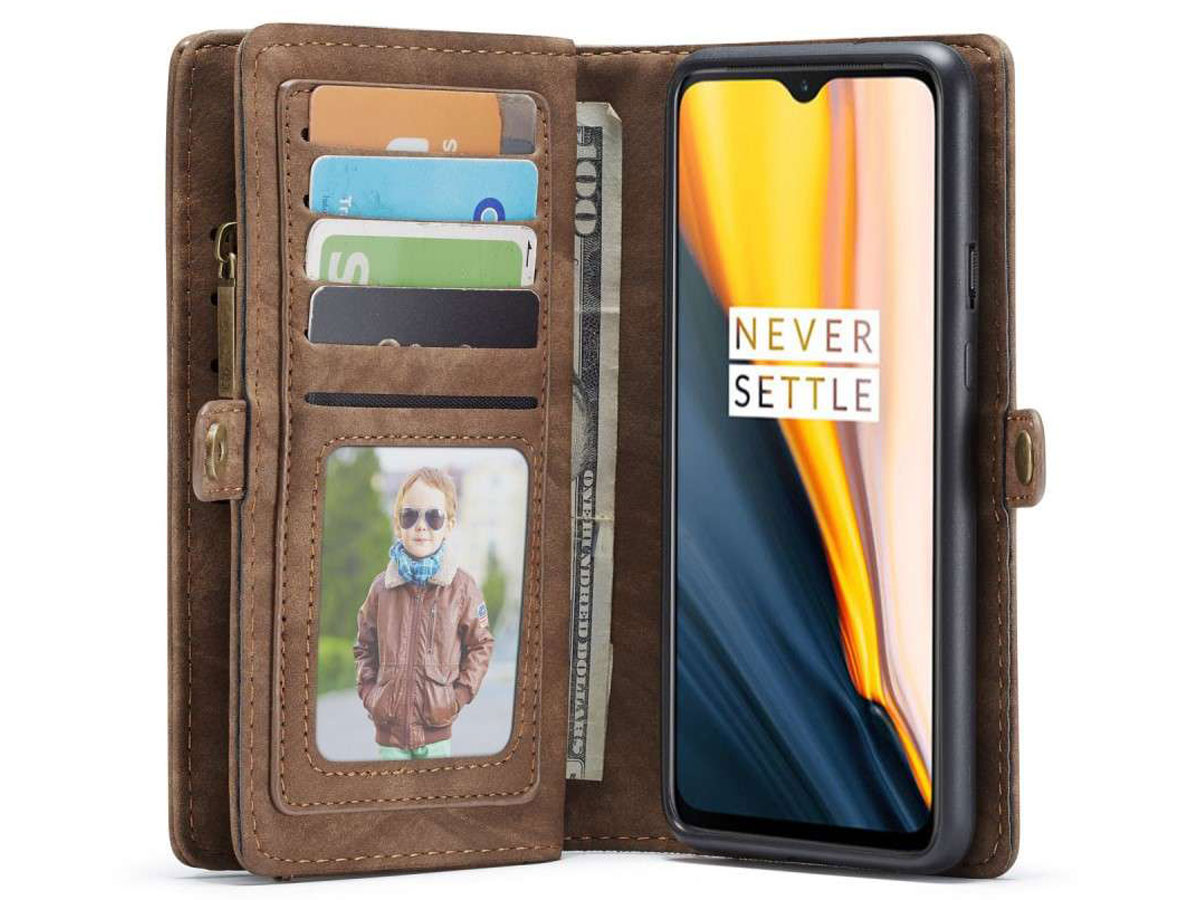 CaseMe True Wallet Case met Ritsvakje Bruin - OnePlus 7 Hoesje