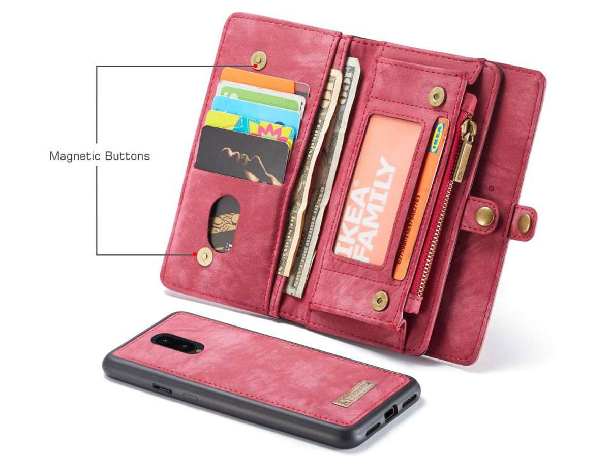 CaseMe True Wallet Case met Ritsvakje Rood - OnePlus 7 Hoesje