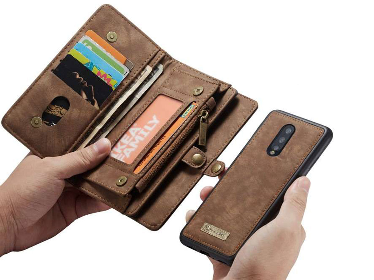 CaseMe True Wallet Case met Ritsvakje Bruin - OnePlus 7 Pro Hoesje