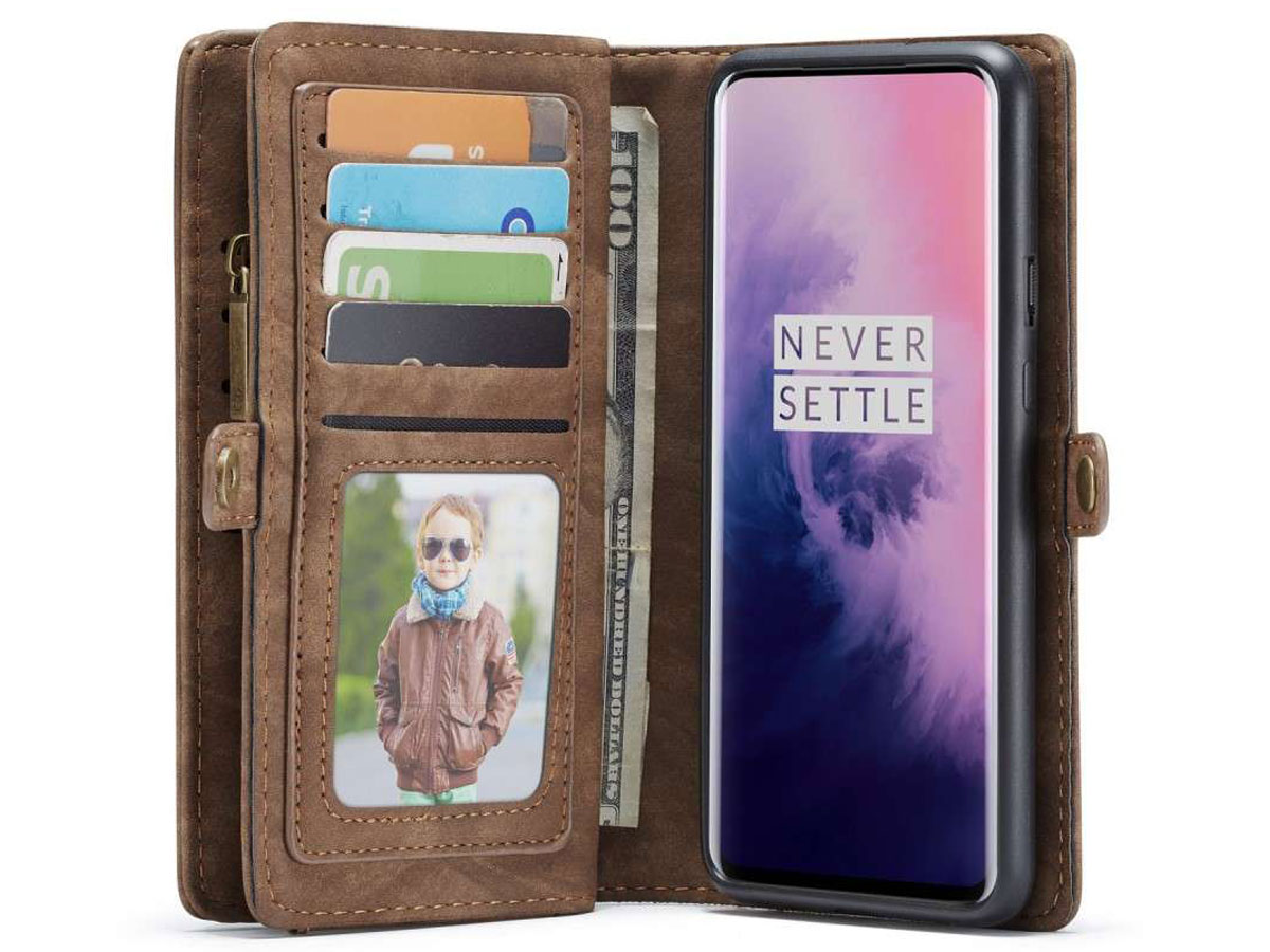 CaseMe True Wallet Case met Ritsvakje Bruin - OnePlus 7 Pro Hoesje