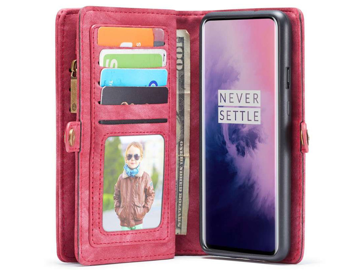 CaseMe True Wallet Case met Ritsvakje Rood - OnePlus 7 Pro Hoesje