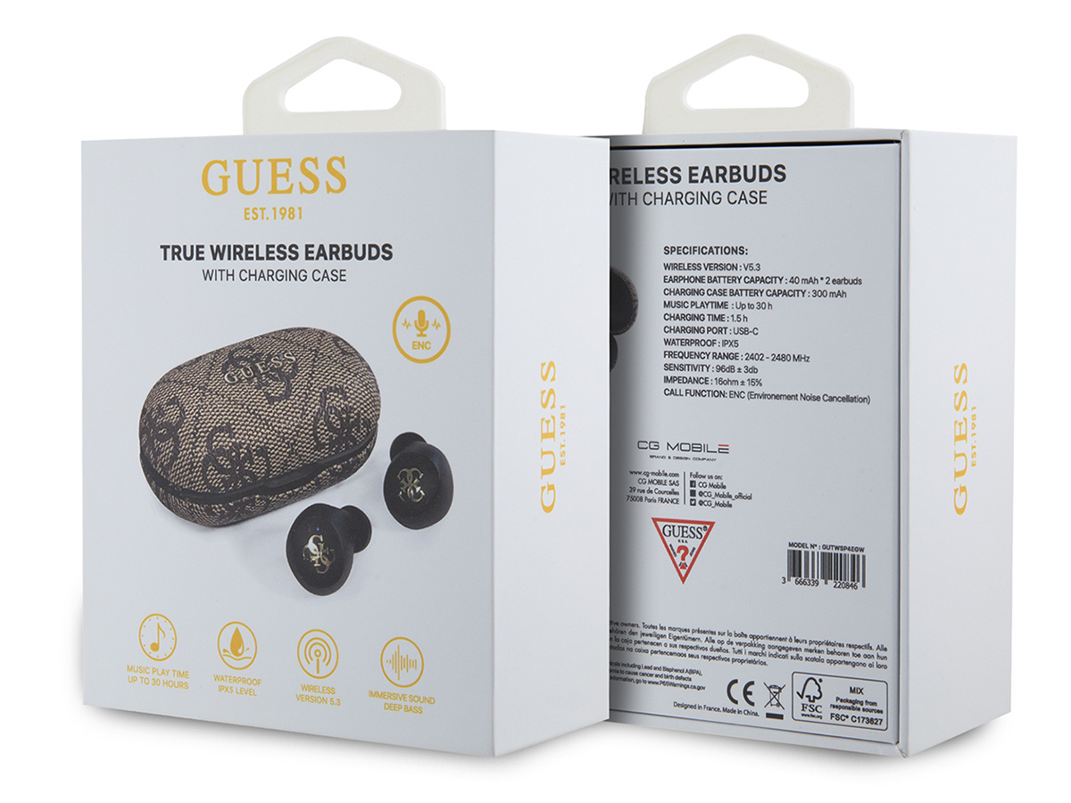 Guess 4G Monogram True Wireless Earbuds Bluetooth Oordopjes Bruin