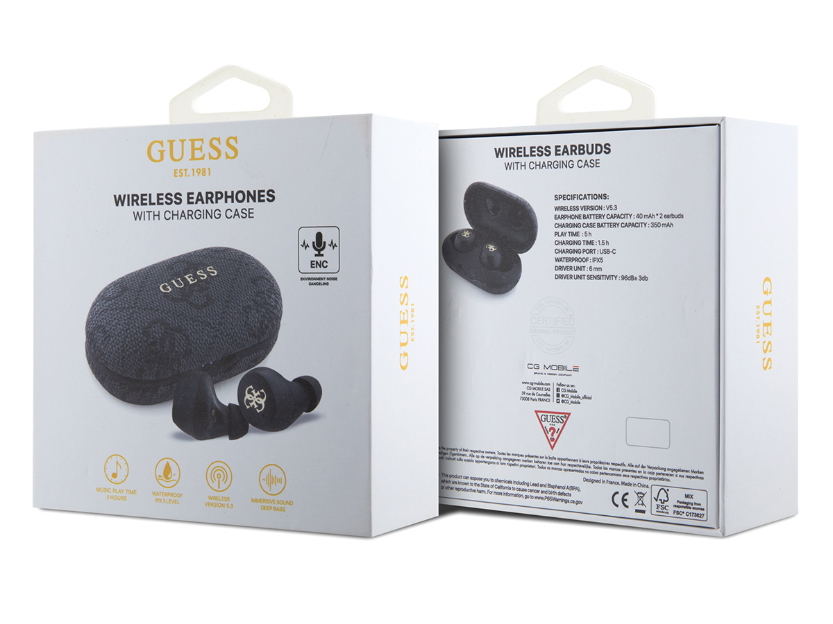 Guess 4G Monogram True Wireless Earbuds Bluetooth Oordopjes Grijs