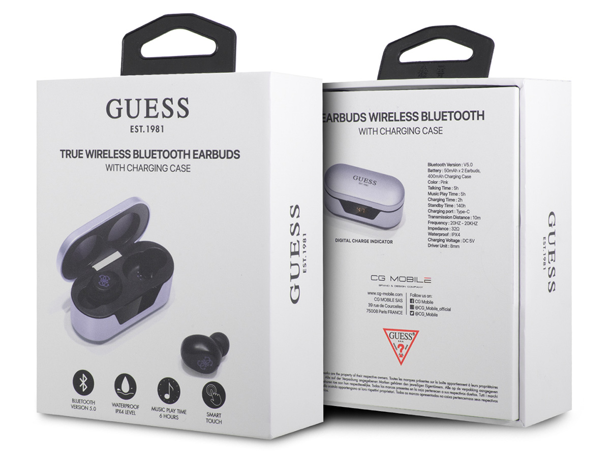 Guess Wireless Earbuds Paars - Bluetooth Oordopjes met LED Charging Case