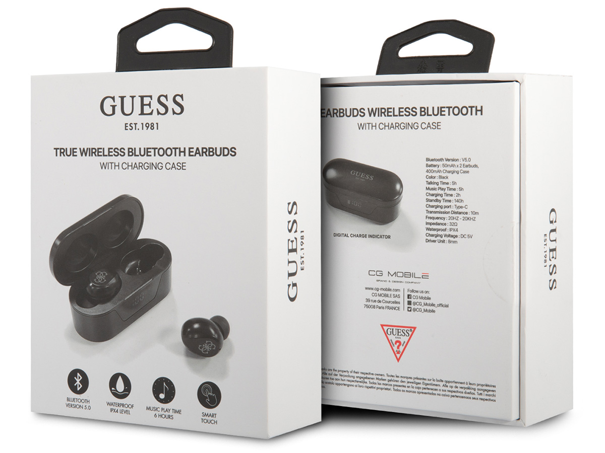 Guess Wireless Earbuds Zwart - Bluetooth Oordopjes met LED Charging Case