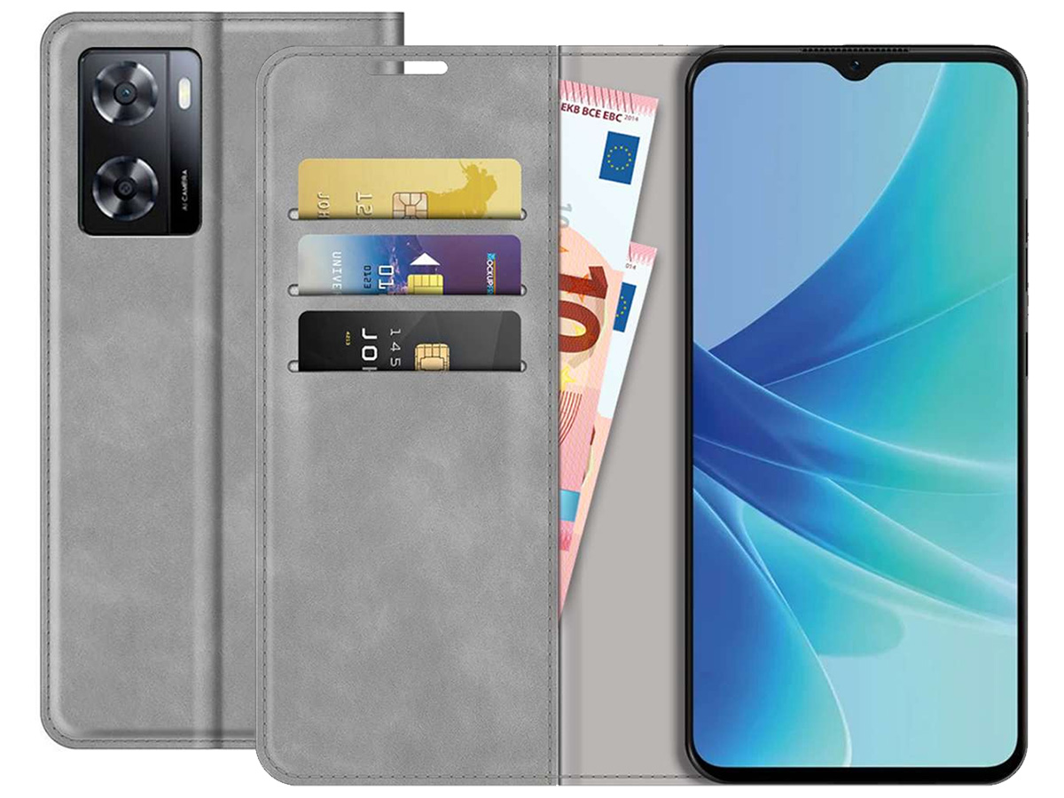 Just in Case Slimfit Wallet Case Grijs - Oppo A57 hoesje