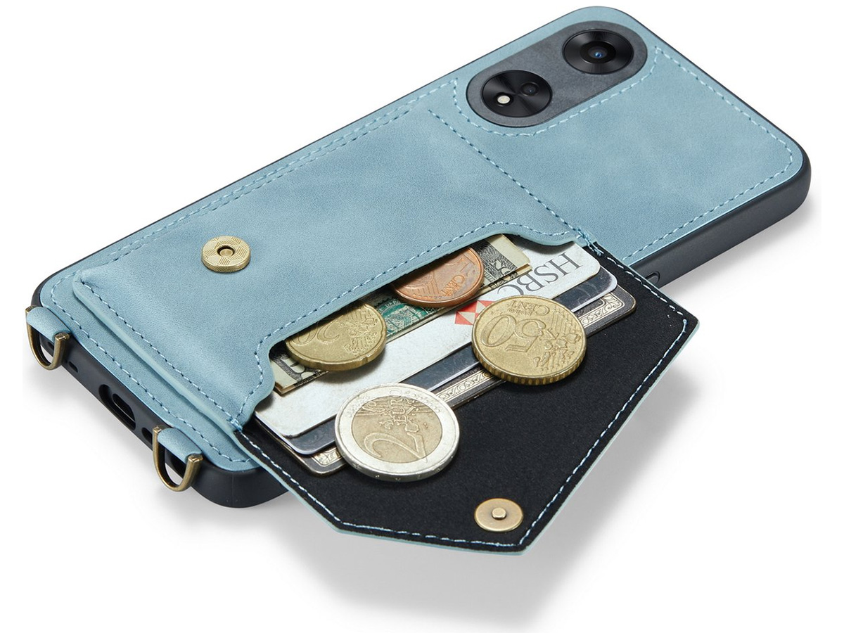 CaseMania Crossbody Wallet Case Aqua - Oppo A58 hoesje met koord