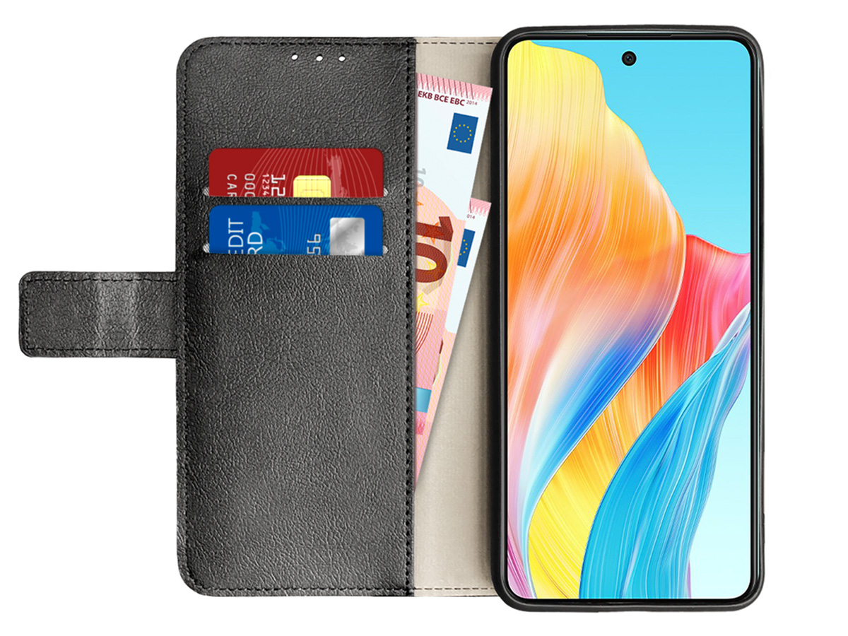 Just in Case Card Wallet Case Zwart - Oppo A58 hoesje